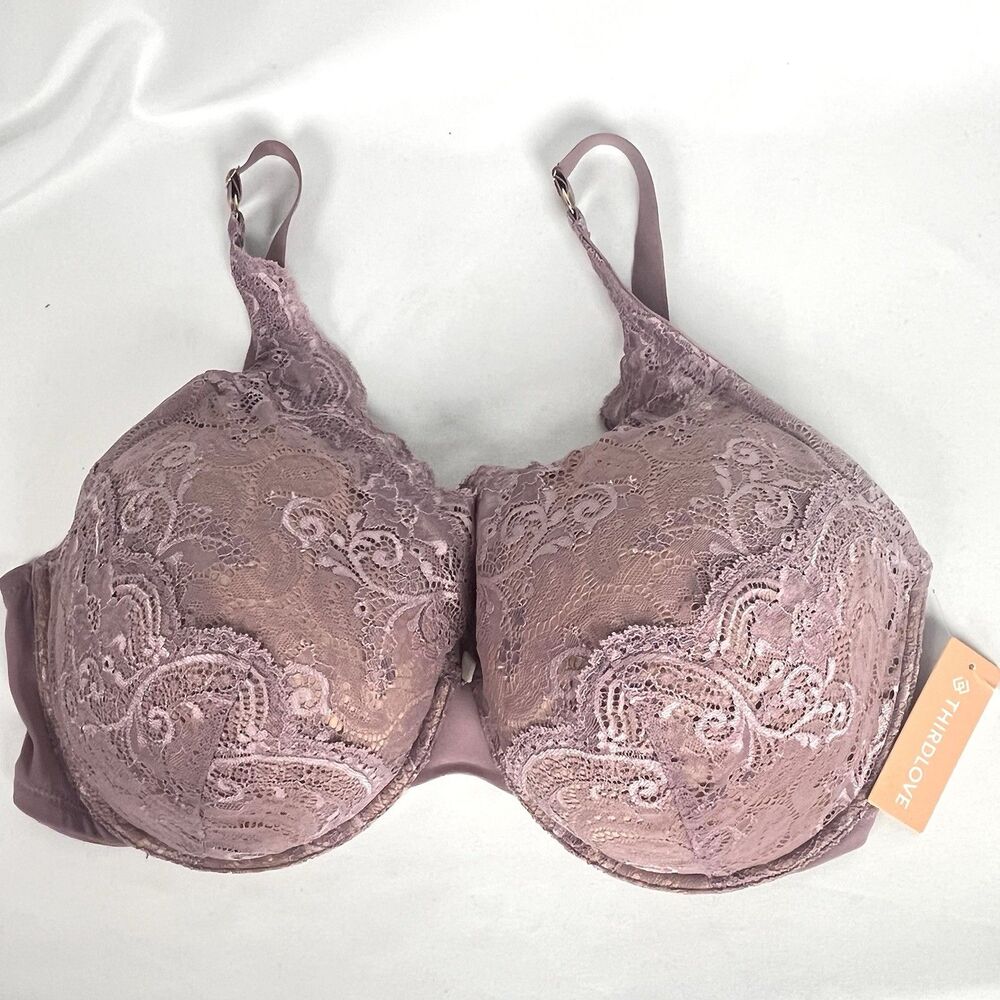 ThirdLove 24/7 Lace Contour Plunge Bra 40F Mauve Underwire Full Coverage NWT